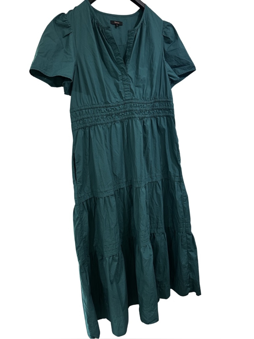 Quince Organic Cotton Poplin Tiered Maxi Dress Green XL Pockets - Picture 2 of 10
